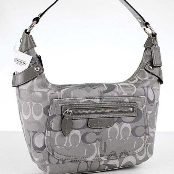 Coach Penelope Optic Signature Shoulder Hobo Bag Silver Gray Lurex Canvas #15054 - Picture 15 of 15